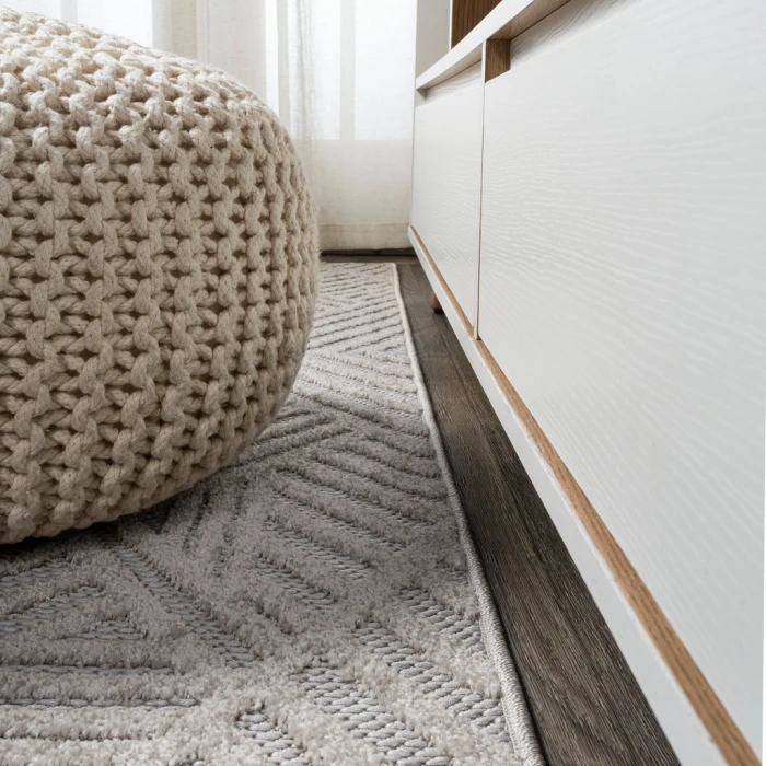 Jordan High-Low Pile Art Deco Geometric Beige 2 ft. x 8 ft. Indoor/Outdoor Runner Rug