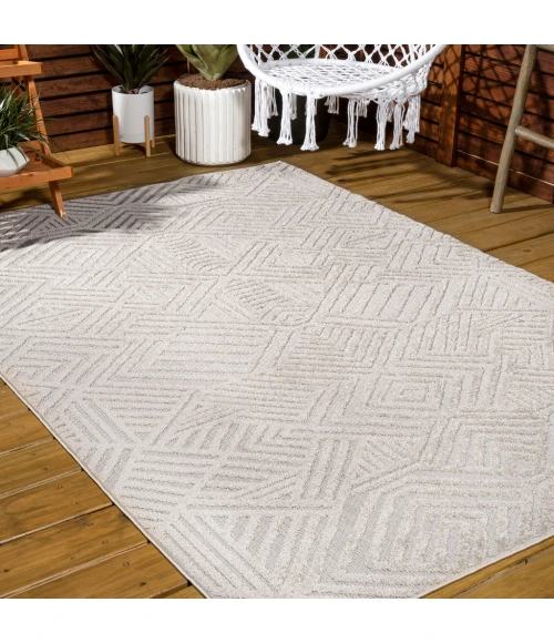 Jordan High-Low Pile Art Deco Geometric Beige 8 ft. x 10 ft. Indoor/Outdoor Area Rug