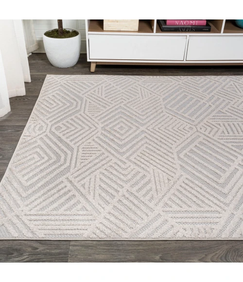 Jordan High-Low Pile Art Deco Geometric Beige 8 ft. x 10 ft. Indoor/Outdoor Area Rug