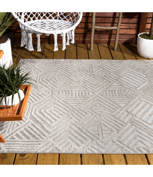 Jordan High-Low Pile Art Deco Geometric Beige 8 ft. x 10 ft. Indoor/Outdoor Area Rug