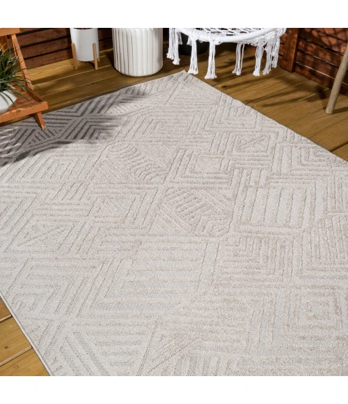 Jordan High-Low Pile Art Deco Geometric Beige 8 ft. x 10 ft. Indoor/Outdoor Area Rug