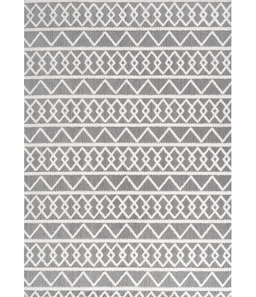 Aylan High-Low Pile Knotted Trellis Geometric Black/Ivory 8 ft. x 10 ft. Indoor/Outdoor Area Rug