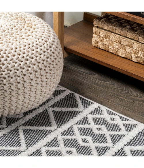 Aylan High-Low Pile Knotted Trellis Geometric Black/Ivory 2 ft. x 10 ft. Indoor/Outdoor Runner Rug