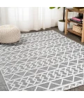 Aylan High-Low Pile Knotted Trellis Geometric Black/Ivory 8 ft. x 10 ft. Indoor/Outdoor Area Rug