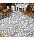 Aylan High-Low Pile Knotted Trellis Geometric Black/Ivory 8 ft. x 10 ft. Indoor/Outdoor Area Rug