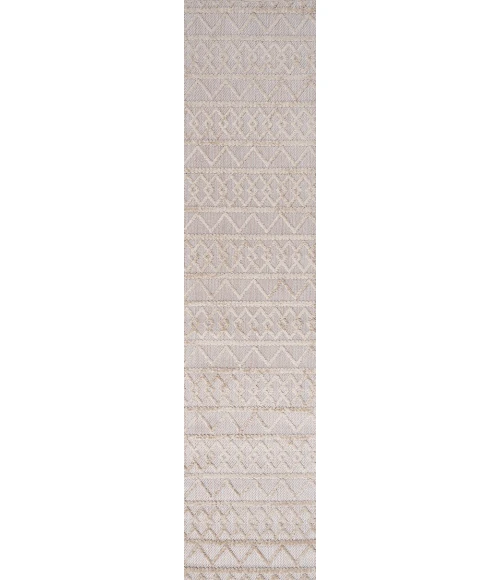 Aylan High-Low Pile Knotted Trellis Geometric Beige 2 ft. x 10 ft. Indoor/Outdoor Runner Rug