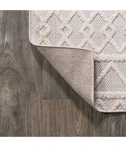 Aylan High-Low Pile Knotted Trellis Geometric Beige 2 ft. x 10 ft. Indoor/Outdoor Runner Rug