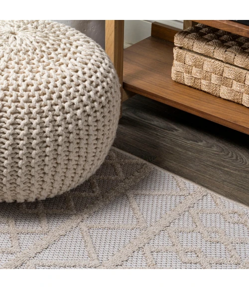 Aylan High-Low Pile Knotted Trellis Geometric Beige 2 ft. x 10 ft. Indoor/Outdoor Runner Rug