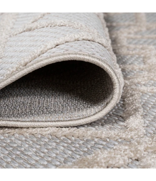 Aylan High-Low Pile Knotted Trellis Geometric Beige 2 ft. x 10 ft. Indoor/Outdoor Runner Rug