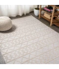 Aylan High-Low Pile Knotted Trellis Geometric Beige 8 ft. x 10 ft. Indoor/Outdoor Area Rug