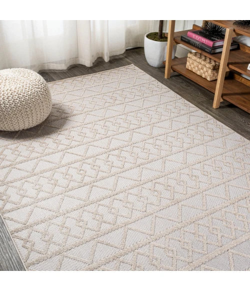 Aylan High-Low Pile Knotted Trellis Geometric Beige 8 ft. x 10 ft. Indoor/Outdoor Area Rug