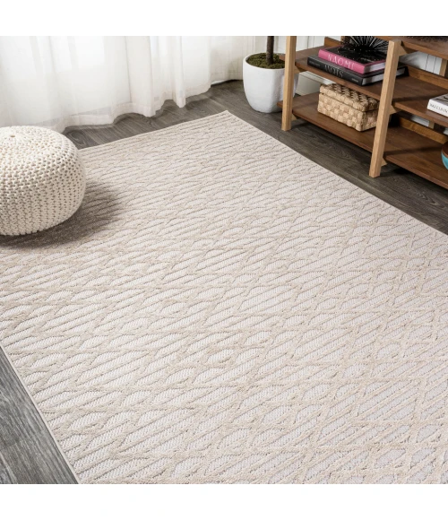 Ararat High-Low Pile Moroccan Diamond Modern Beige 8 ft. x 10 ft. Indoor/Outdoor Area Rug