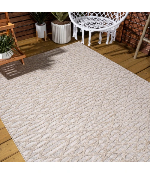 Ararat High-Low Pile Moroccan Diamond Modern Beige 8 ft. x 10 ft. Indoor/Outdoor Area Rug