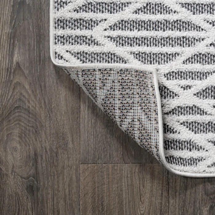 Ararat High-Low Pile Moroccan Diamond Modern Black/Ivory 2 ft. x 10 ft. Indoor/Outdoor Runner Rug