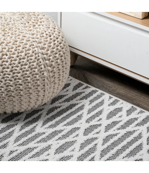 Ararat High-Low Pile Moroccan Diamond Modern Black/Ivory 2 ft. x 8 ft. Indoor/Outdoor Runner Rug