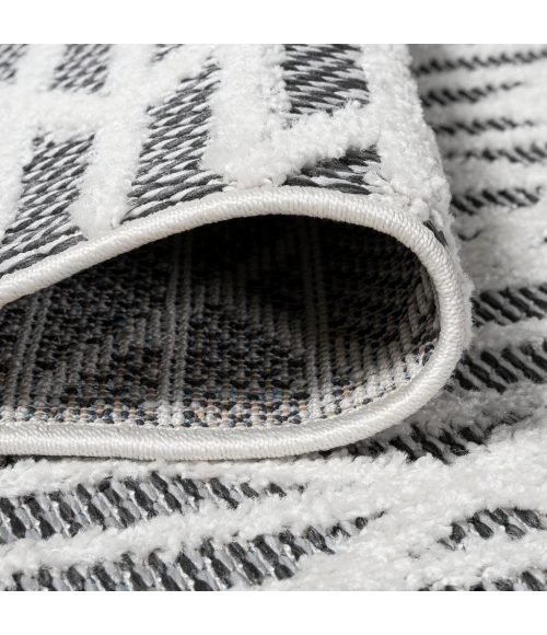 Ararat High-Low Pile Moroccan Diamond Modern Black/Ivory 2 ft. x 8 ft. Indoor/Outdoor Runner Rug