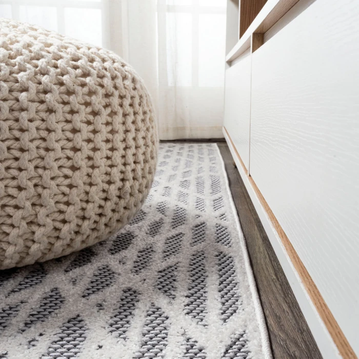 Ararat High-Low Pile Moroccan Diamond Modern Black/Ivory 2 ft. x 10 ft. Indoor/Outdoor Runner Rug