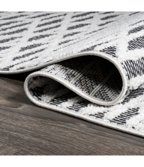 Ararat High-Low Pile Moroccan Diamond Modern Black/Ivory 2 ft. x 8 ft. Indoor/Outdoor Runner Rug