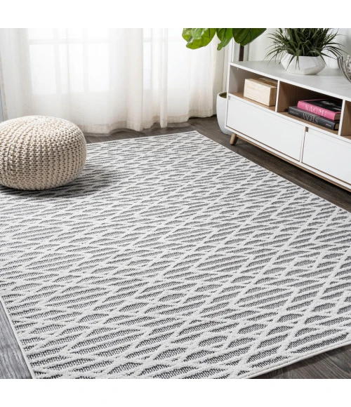 Ararat High-Low Pile Moroccan Diamond Modern Black/Ivory 8 ft. x 10 ft. Indoor/Outdoor Area Rug