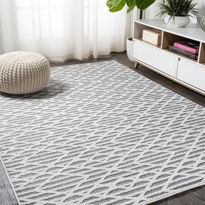 Ararat High-Low Pile Moroccan Diamond Modern Black/Ivory 4 ft. x 6 ft. Indoor/Outdoor Area Rug