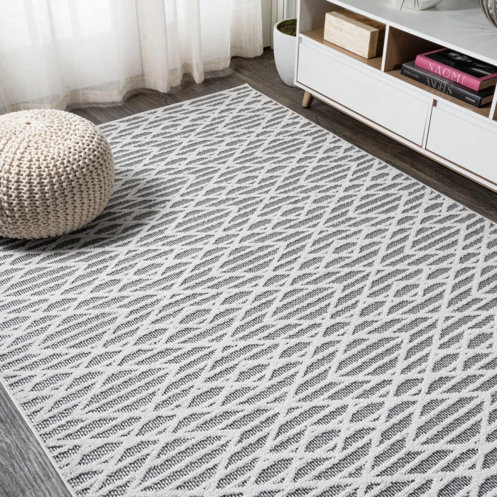 Ararat High-Low Pile Moroccan Diamond Modern Black/Ivory 4 ft. x 6 ft. Indoor/Outdoor Area Rug
