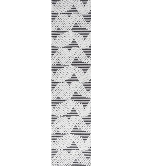 Jazz High-Low Pile Art Deco Geometric Black/Ivory 2 ft. x 8 ft. Indoor/Outdoor Runner Rug