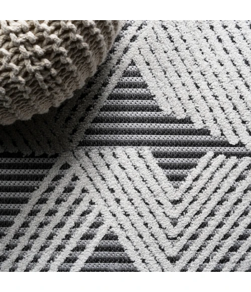 Jazz High-Low Pile Art Deco Geometric Black/Ivory 2 ft. x 8 ft. Indoor/Outdoor Runner Rug