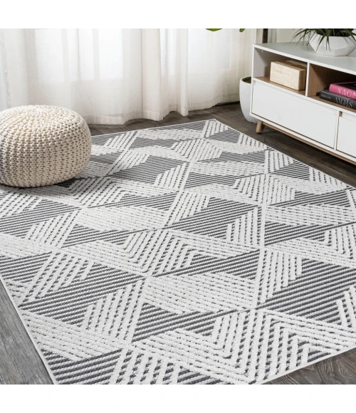 Jazz High-Low Pile Art Deco Geometric Black/Ivory 4 ft. x 6 ft. Indoor/Outdoor Area Rug