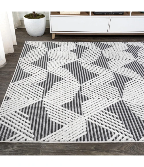 Jazz High-Low Pile Art Deco Geometric Black/Ivory 4 ft. x 6 ft. Indoor/Outdoor Area Rug