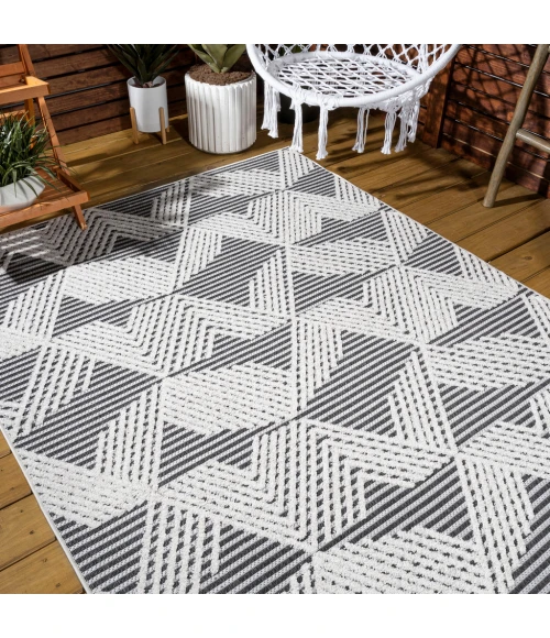 Jazz High-Low Pile Art Deco Geometric Black/Ivory 4 ft. x 6 ft. Indoor/Outdoor Area Rug