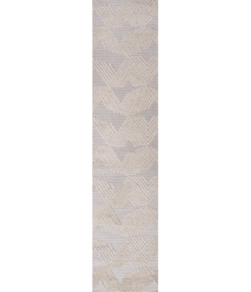 Jazz High-Low Pile Art Deco Geometric Beige 2 ft. x 8 ft. Indoor/Outdoor Runner Rug