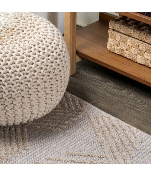 Jazz High-Low Pile Art Deco Geometric Beige 2 ft. x 8 ft. Indoor/Outdoor Runner Rug