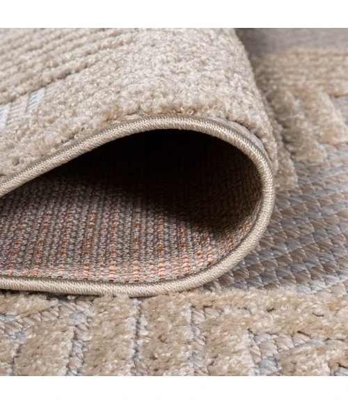 Jazz High-Low Pile Art Deco Geometric Beige 2 ft. x 8 ft. Indoor/Outdoor Runner Rug