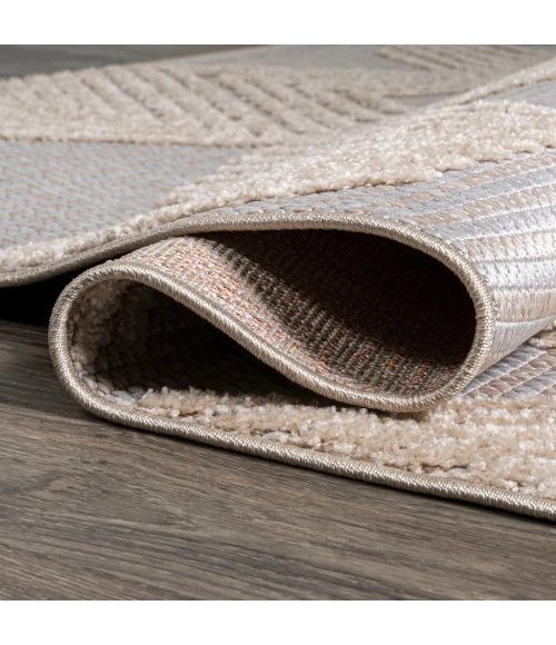 Jazz High-Low Pile Art Deco Geometric Beige 2 ft. x 8 ft. Indoor/Outdoor Runner Rug