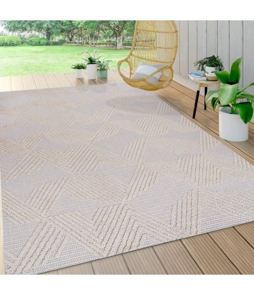 Jazz High-Low Pile Art Deco Geometric Beige 8 ft. x 10 ft. Indoor/Outdoor Area Rug