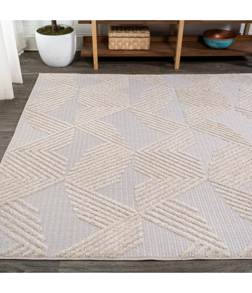 Jazz High-Low Pile Art Deco Geometric Beige 8 ft. x 10 ft. Indoor/Outdoor Area Rug