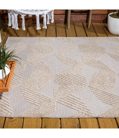 Jazz High-Low Pile Art Deco Geometric Beige 8 ft. x 10 ft. Indoor/Outdoor Area Rug