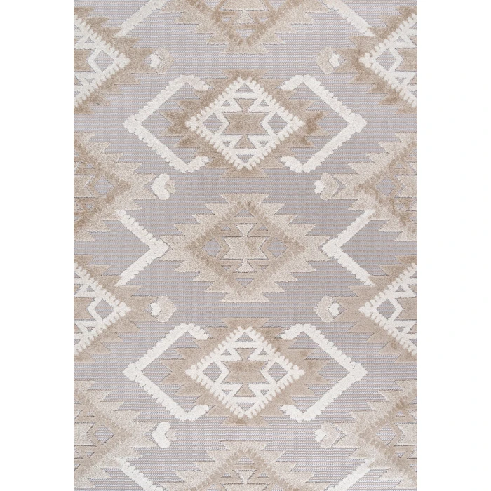 Sumak High-Low Pile Neutral Diamond Kilim Beige/Gray 5 ft. x 8 ft. Indoor/Outdoor Area Rug