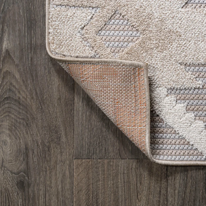 Sumak High-Low Pile Neutral Diamond Kilim Beige/Gray 2 ft. x 10 ft. Indoor/Outdoor Runner Rug