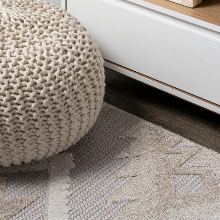 Sumak High-Low Pile Neutral Diamond Kilim Beige/Gray 2 ft. x 10 ft. Indoor/Outdoor Runner Rug