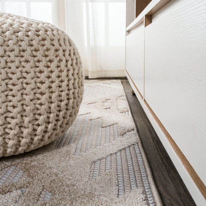 Sumak High-Low Pile Neutral Diamond Kilim Beige/Gray 2 ft. x 10 ft. Indoor/Outdoor Runner Rug