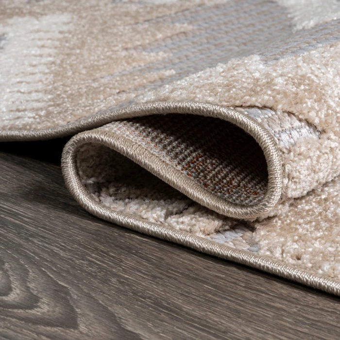 Sumak High-Low Pile Neutral Diamond Kilim Beige/Gray 2 ft. x 10 ft. Indoor/Outdoor Runner Rug