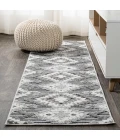 Sumak High-Low Pile Neutral Diamond Kilim Gray/White/Black 2 ft. x 10 ft. Indoor/Outdoor Runner Rug