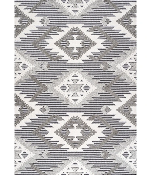 Sumak High-Low Pile Neutral Diamond Kilim Gray/White/Black 8 ft. x 10 ft. Indoor/Outdoor Area Rug