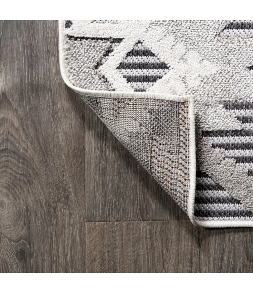 Sumak High-Low Pile Neutral Diamond Kilim Gray/White/Black 2 ft. x 10 ft. Indoor/Outdoor Runner Rug