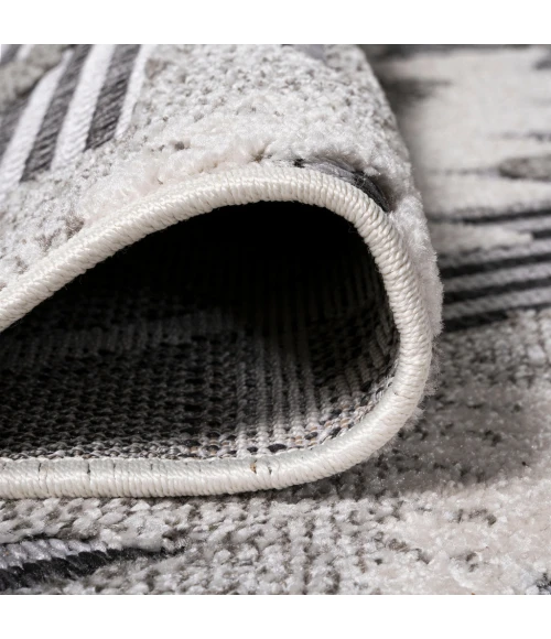 Sumak High-Low Pile Neutral Diamond Kilim Gray/White/Black 2 ft. x 10 ft. Indoor/Outdoor Runner Rug