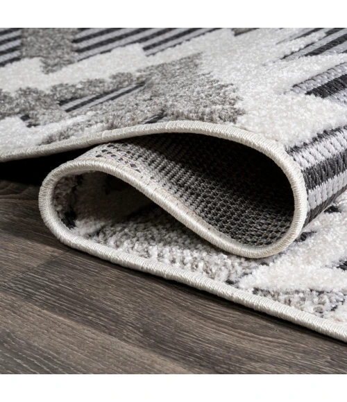 Sumak High-Low Pile Neutral Diamond Kilim Gray/White/Black 2 ft. x 10 ft. Indoor/Outdoor Runner Rug