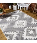 Sumak High-Low Pile Neutral Diamond Kilim Gray/White/Black 8 ft. x 10 ft. Indoor/Outdoor Area Rug