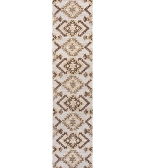 Sumak High-Low Pile Neutral Diamond Kilim Brown/Ivory 2 ft. x 8 ft. Indoor/Outdoor Runner Rug