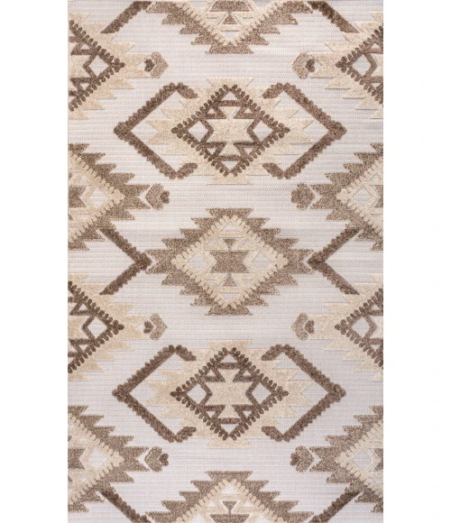 Sumak High-Low Pile Neutral Diamond Kilim Brown/Ivory 5 ft. x 8 ft. Indoor/Outdoor Area Rug